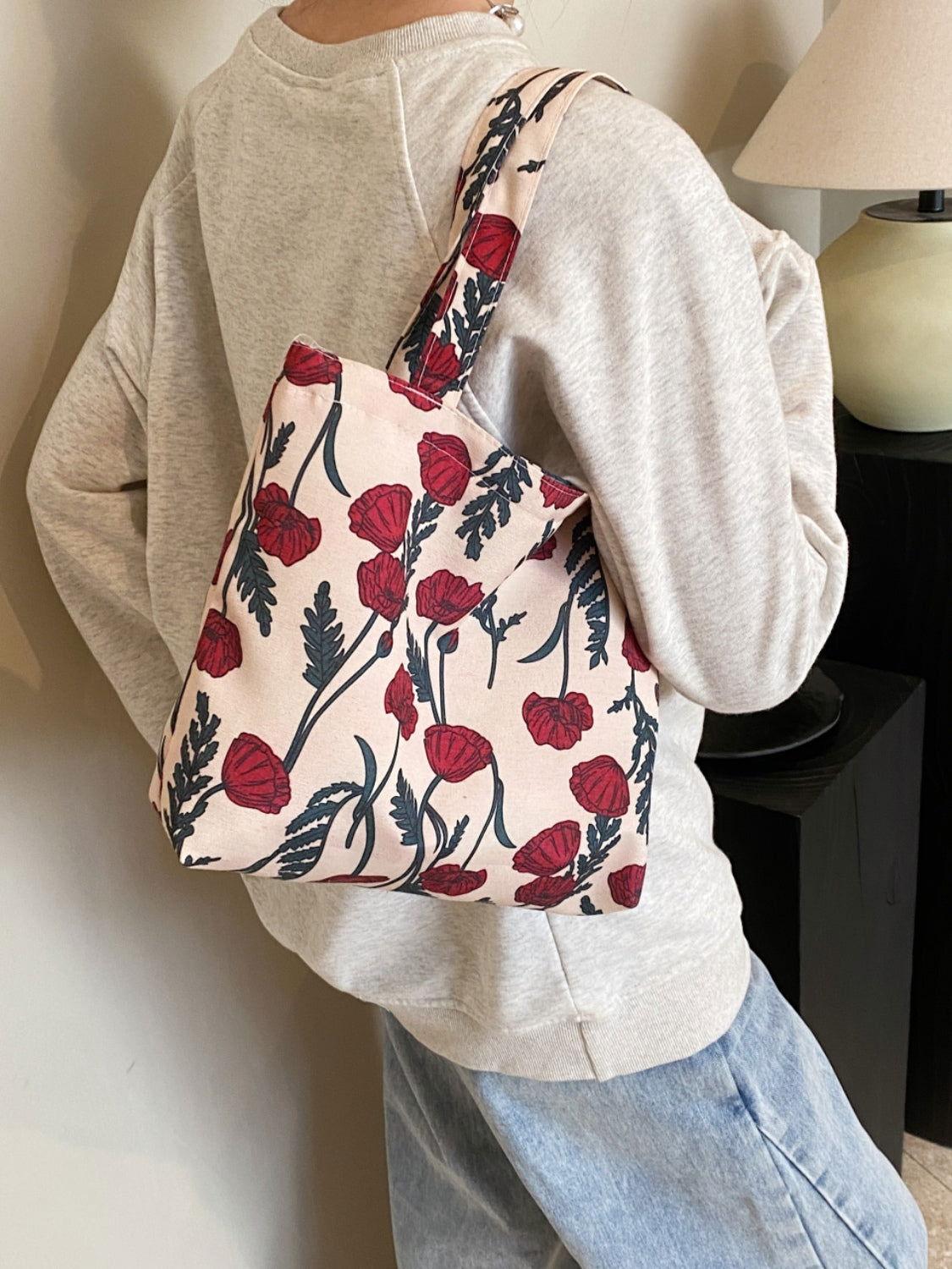 Printed Canvas Handbag with Zipper - Clothes For Her Online Store