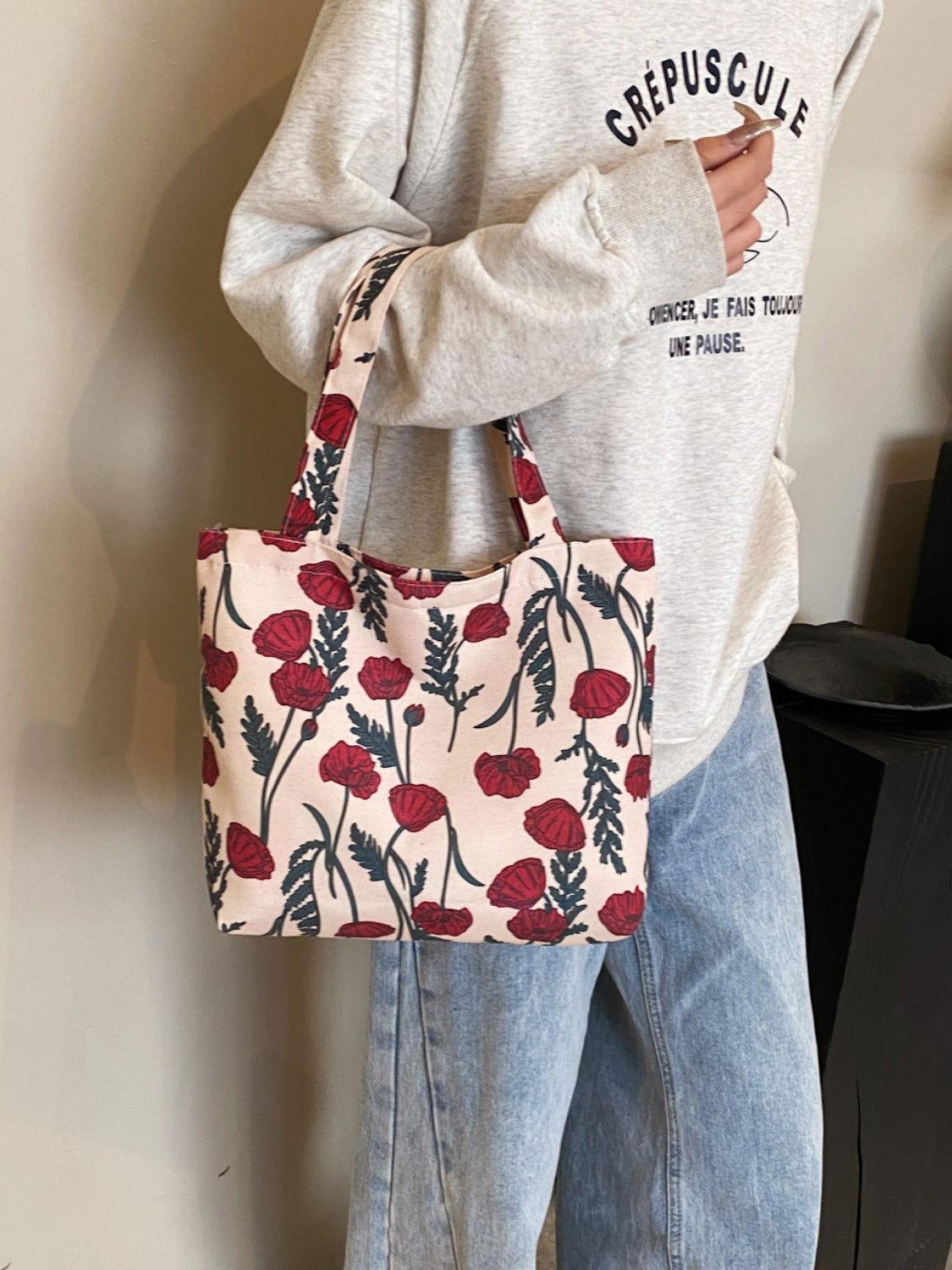Printed Canvas Handbag with Zipper - Clothes For Her Online Store