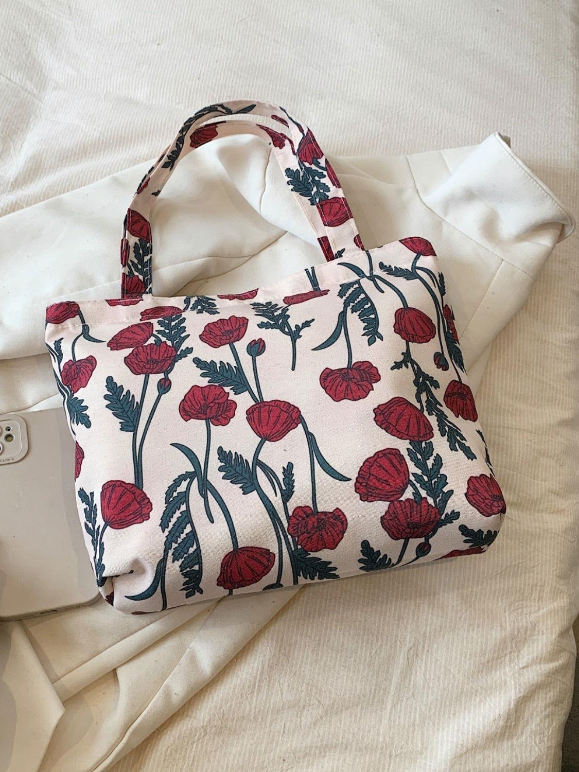 Printed Canvas Handbag with Zipper - Clothes For Her Online Store