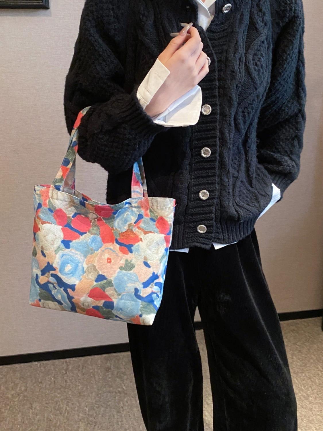 Printed Canvas Handbag with Zipper - Clothes For Her Online Store