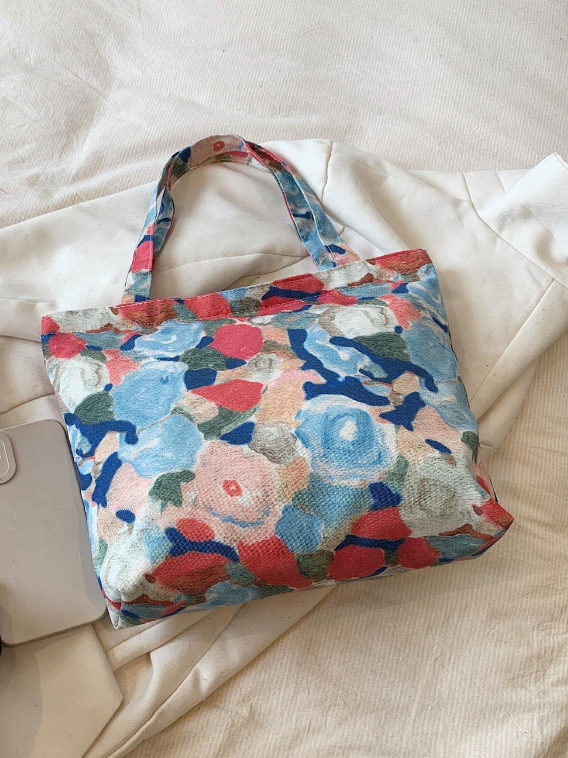 Printed Canvas Handbag with Zipper - Clothes For Her Online Store