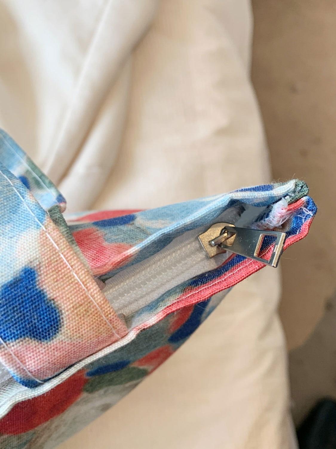 Printed Canvas Handbag with Zipper - Clothes For Her Online Store