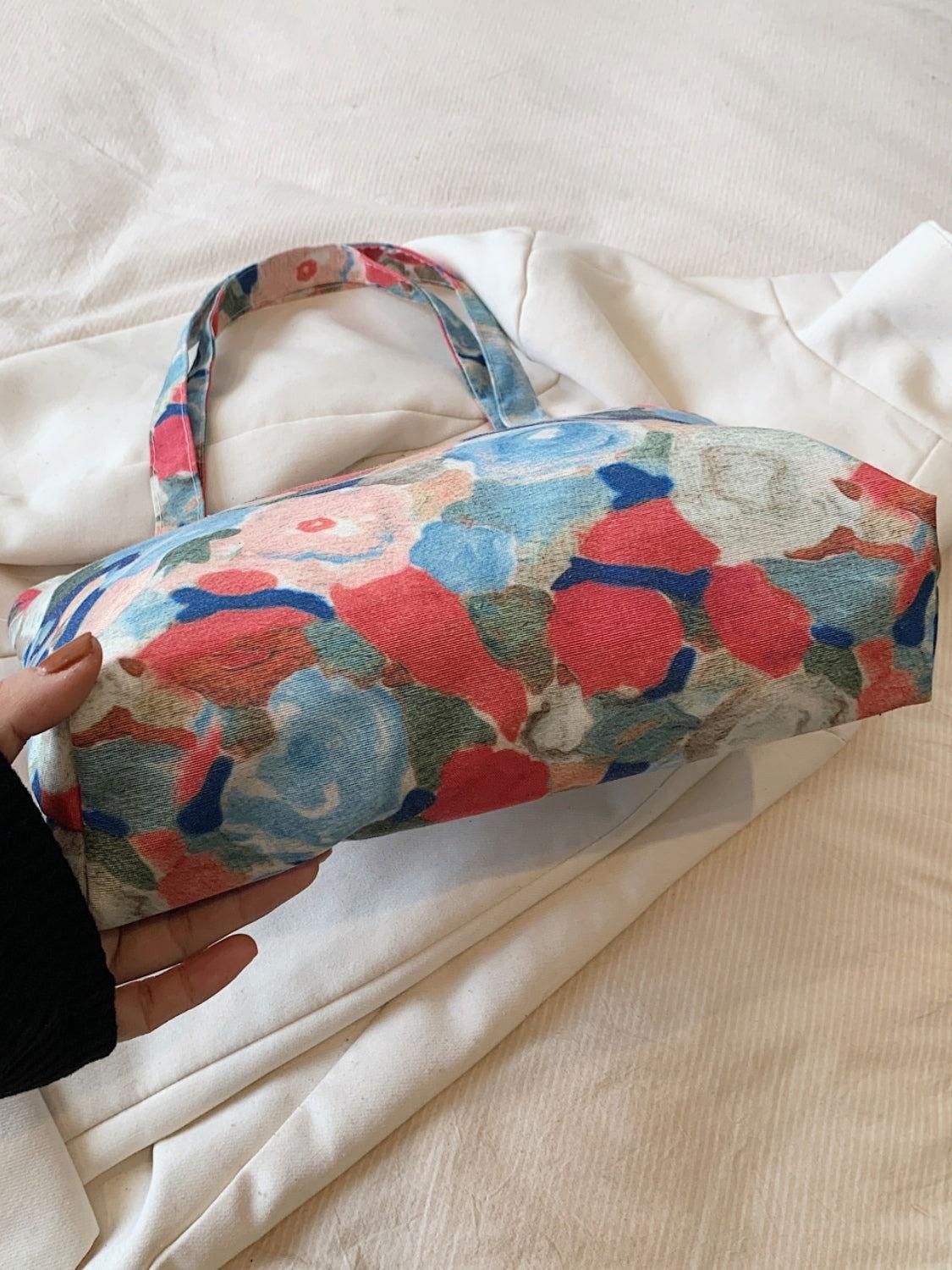Printed Canvas Handbag with Zipper - Clothes For Her Online Store