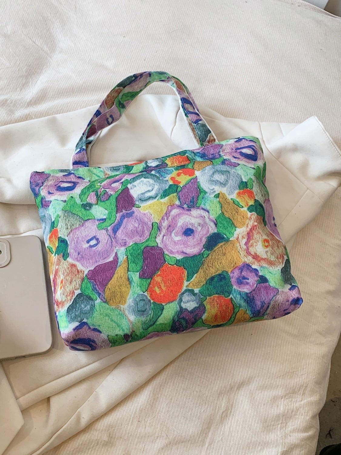 Printed Canvas Handbag with Zipper - Clothes For Her Online Store