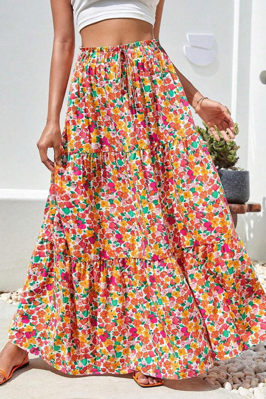 Printed Elastic Waist Maxi Skirt - Clothes For Her Online Store