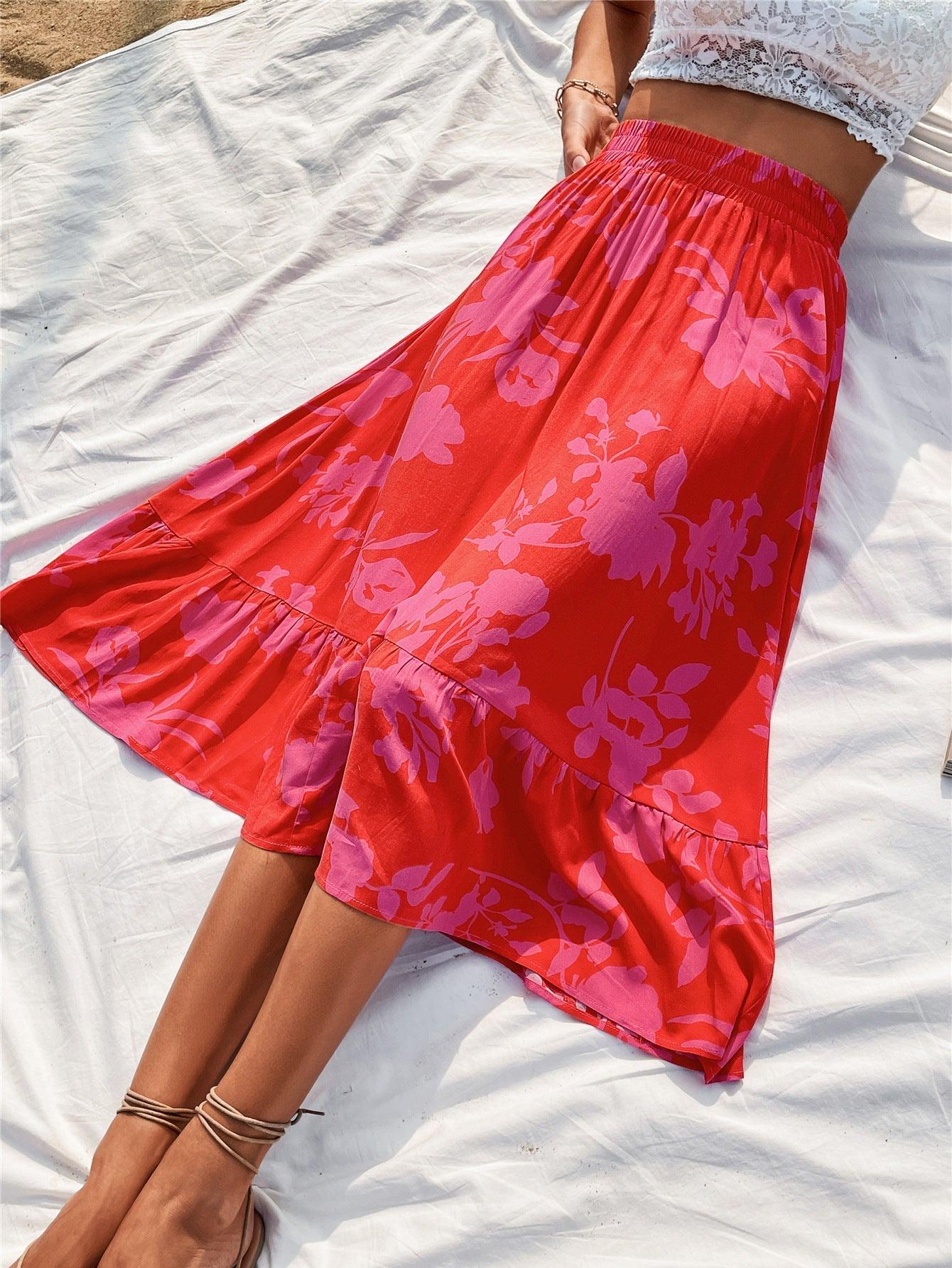 Printed Elastic Waist Skirt - Clothes For Her Online Store