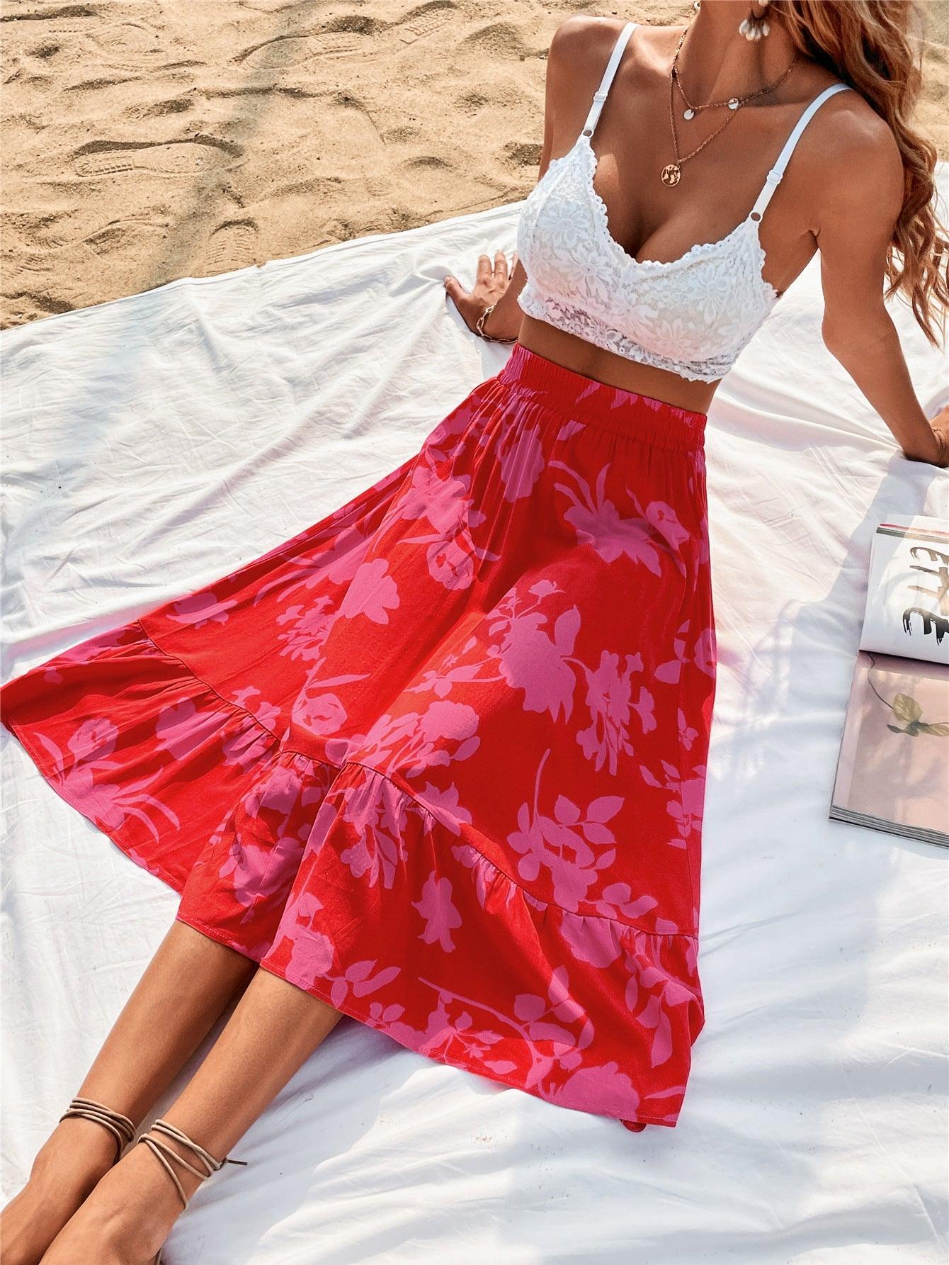 Printed Elastic Waist Skirt - Clothes For Her Online Store