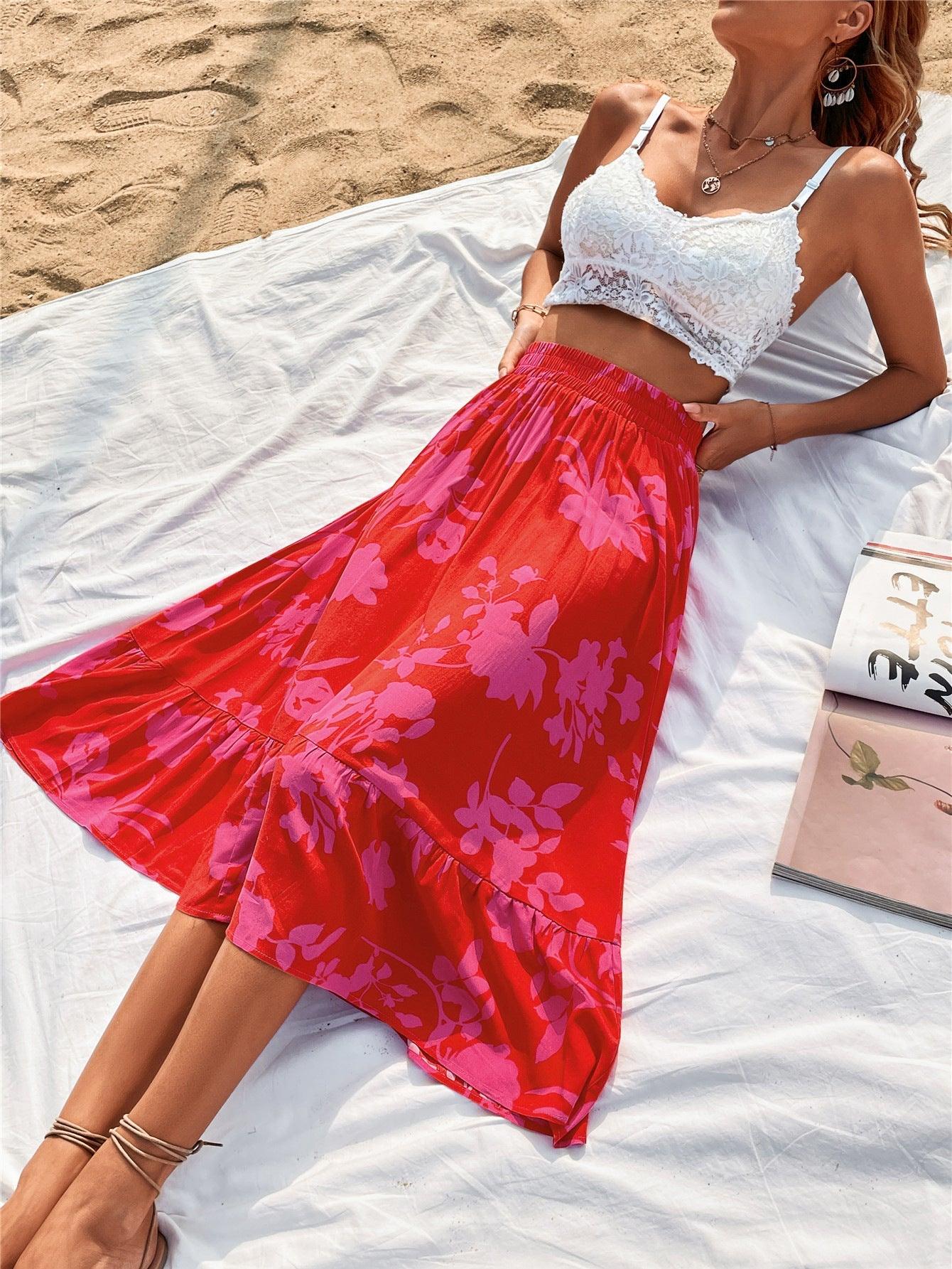 Printed Elastic Waist Skirt - Clothes For Her Online Store