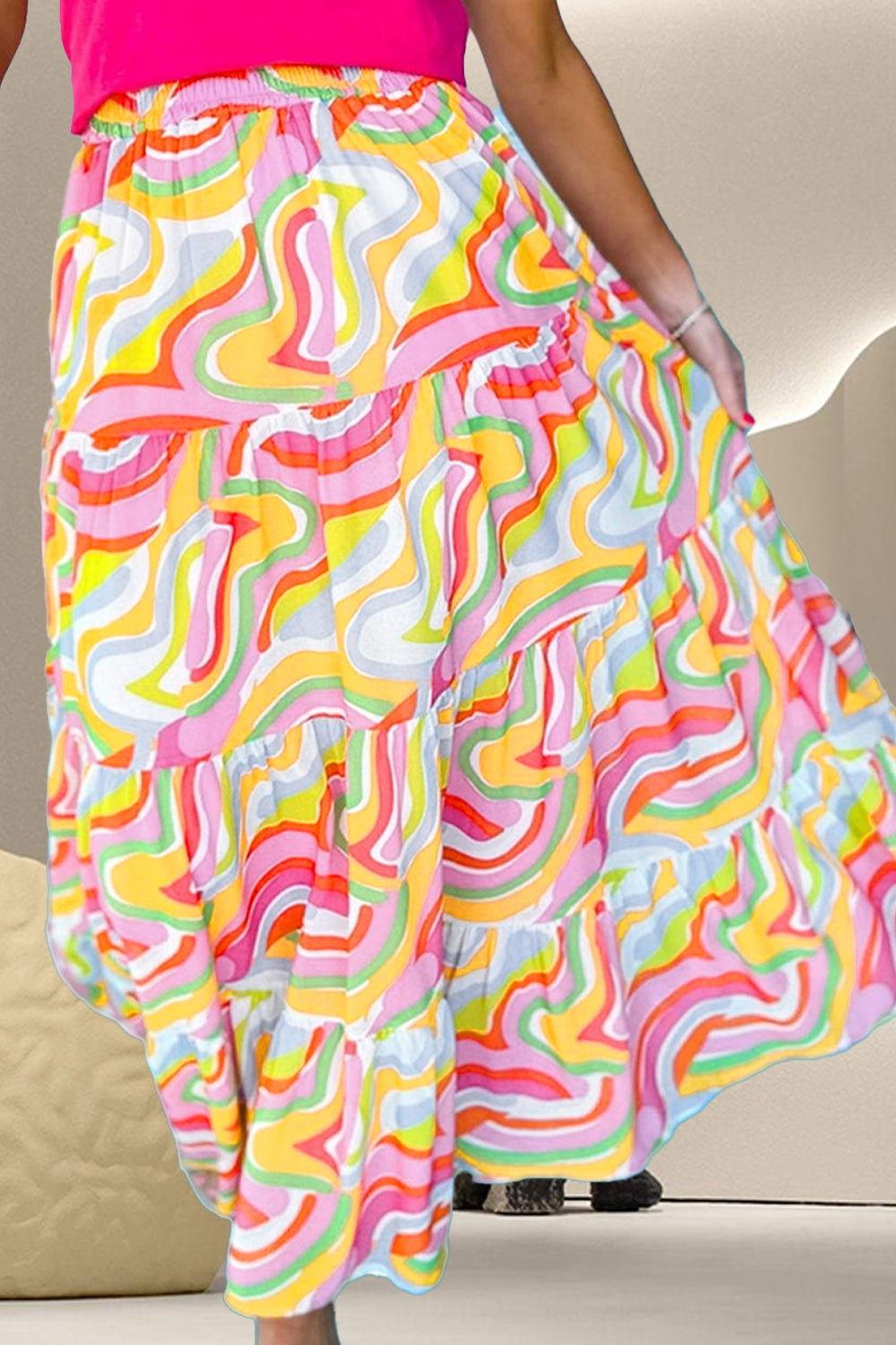 Printed Elastic Waist Skirt - Clothes For Her Online Store