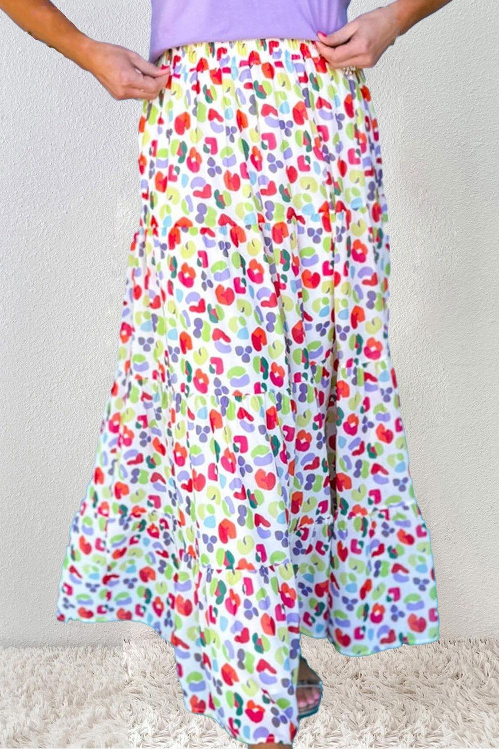 Printed Elastic Waist Skirt - Clothes For Her Online Store