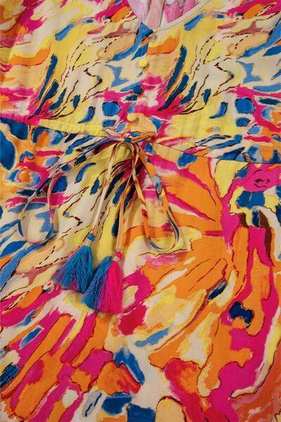 Printed Flare Sleeve Ruffled Hem Dress - Clothes For Her Online Store