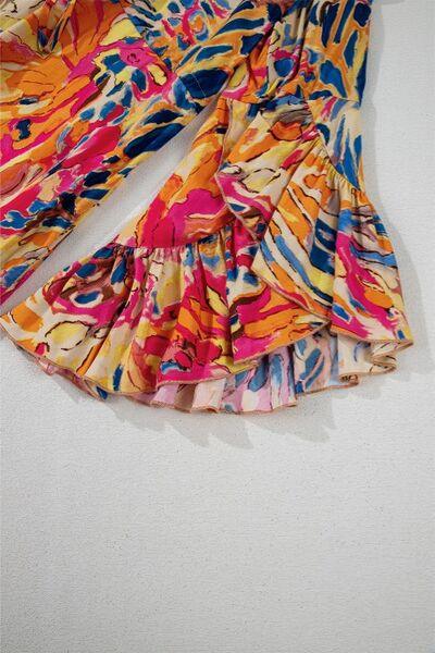 Printed Flare Sleeve Ruffled Hem Dress - Clothes For Her Online Store