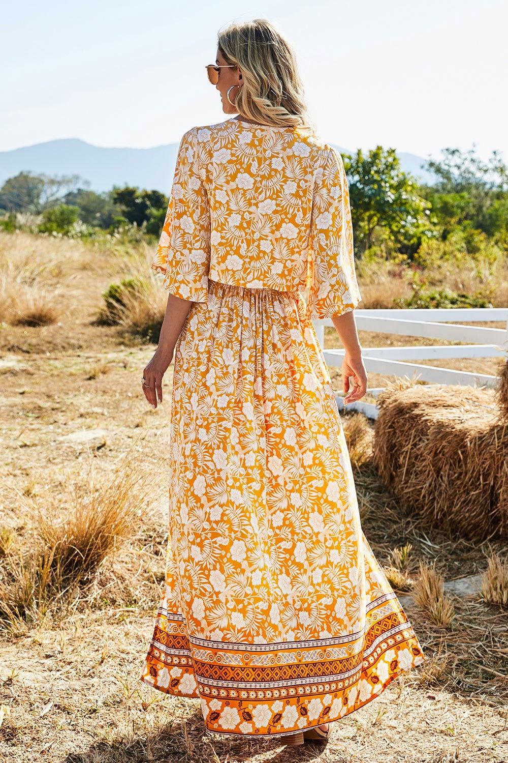 Printed Half Sleeve Top and Slit Skirt Set - Clothes For Her Online Store