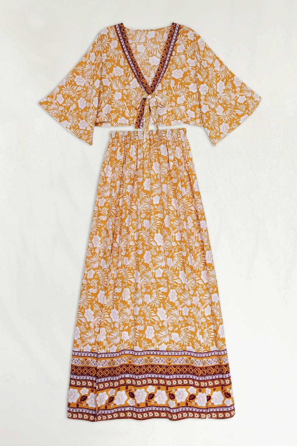 Printed Half Sleeve Top and Slit Skirt Set - Clothes For Her Online Store
