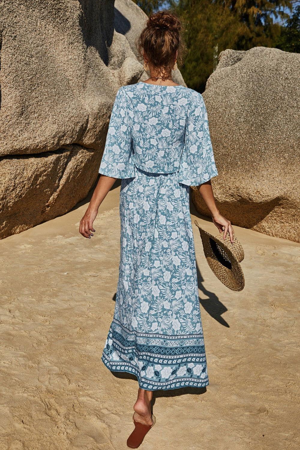 Printed Half Sleeve Top and Slit Skirt Set - Clothes For Her Online Store