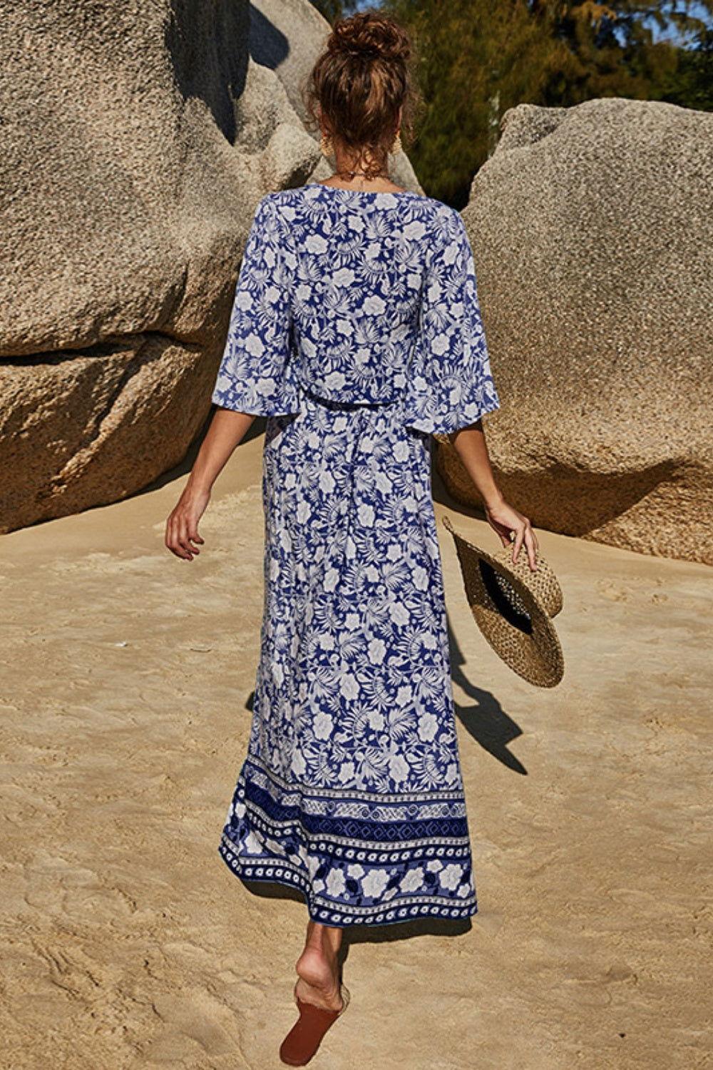 Printed Half Sleeve Top and Slit Skirt Set - Clothes For Her Online Store