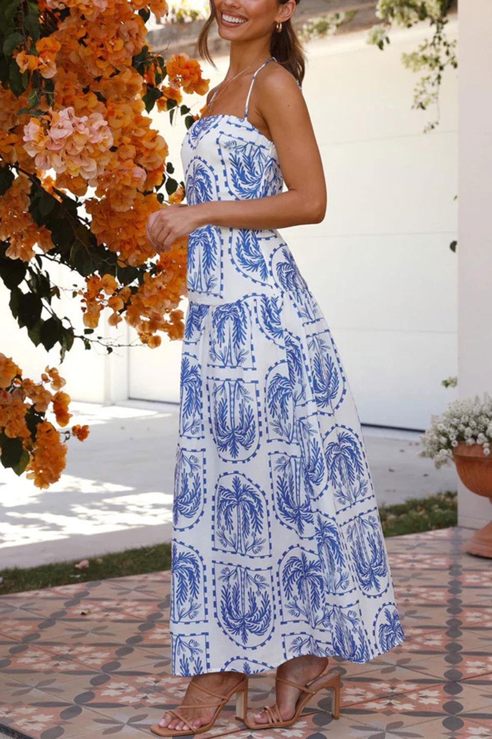 Printed Halter Neck Maxi Dress - Clothes For Her Online Store