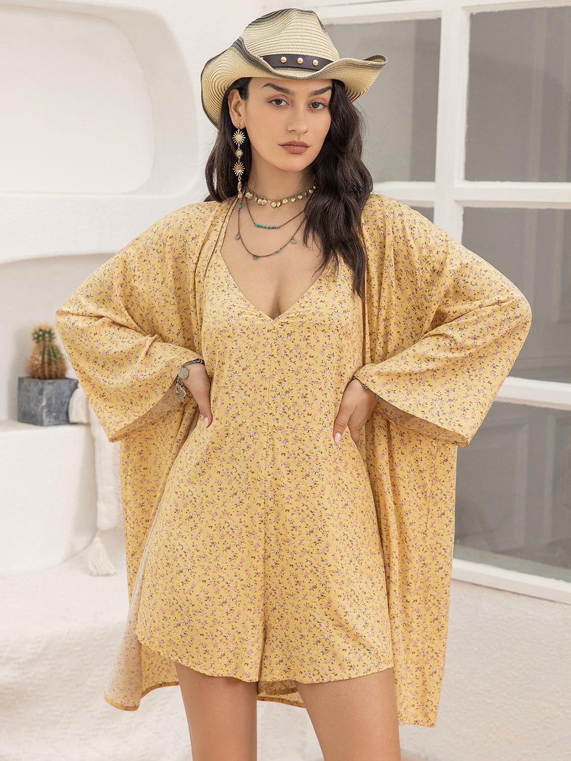 Printed Halter Neck Romper and Cover Up Set - Clothes For Her Online Store