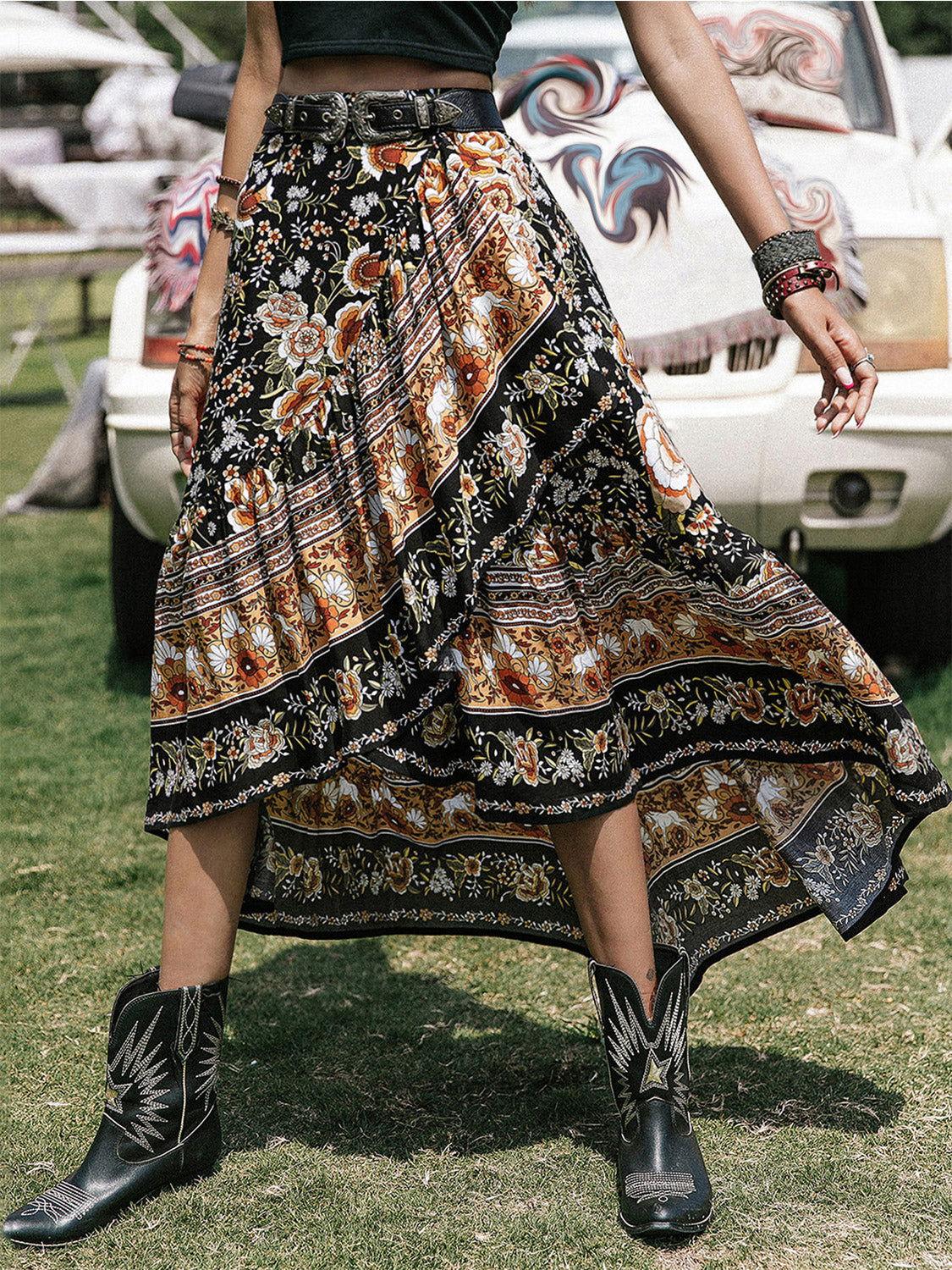 Printed High-Low Ruffle Hem Skirt - Clothes For Her Online Store