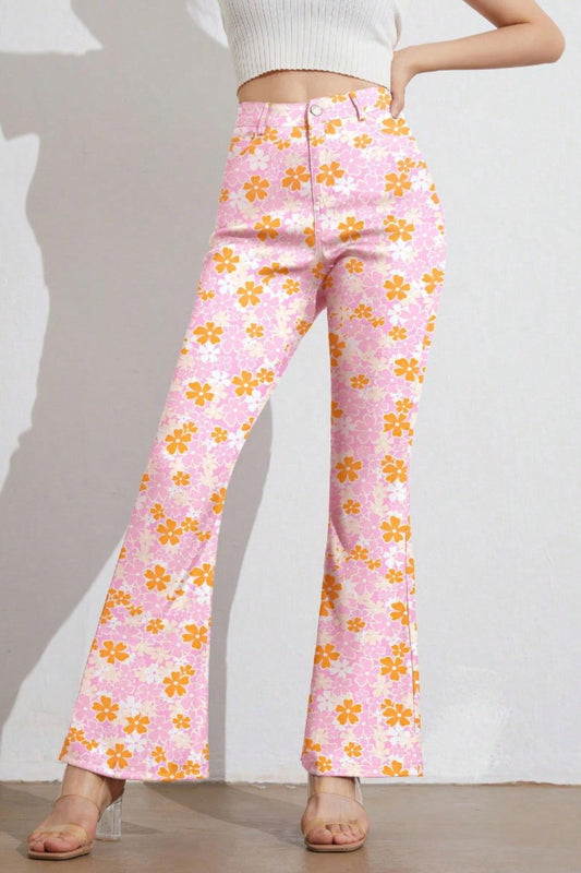 Printed High Waist Flare Pants with Pockets - Clothes For Her Online Store
