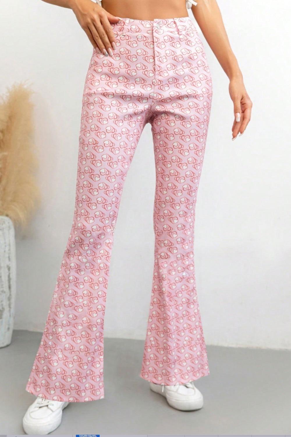 Printed High Waist Flare Pants with Pockets - Clothes For Her Online Store