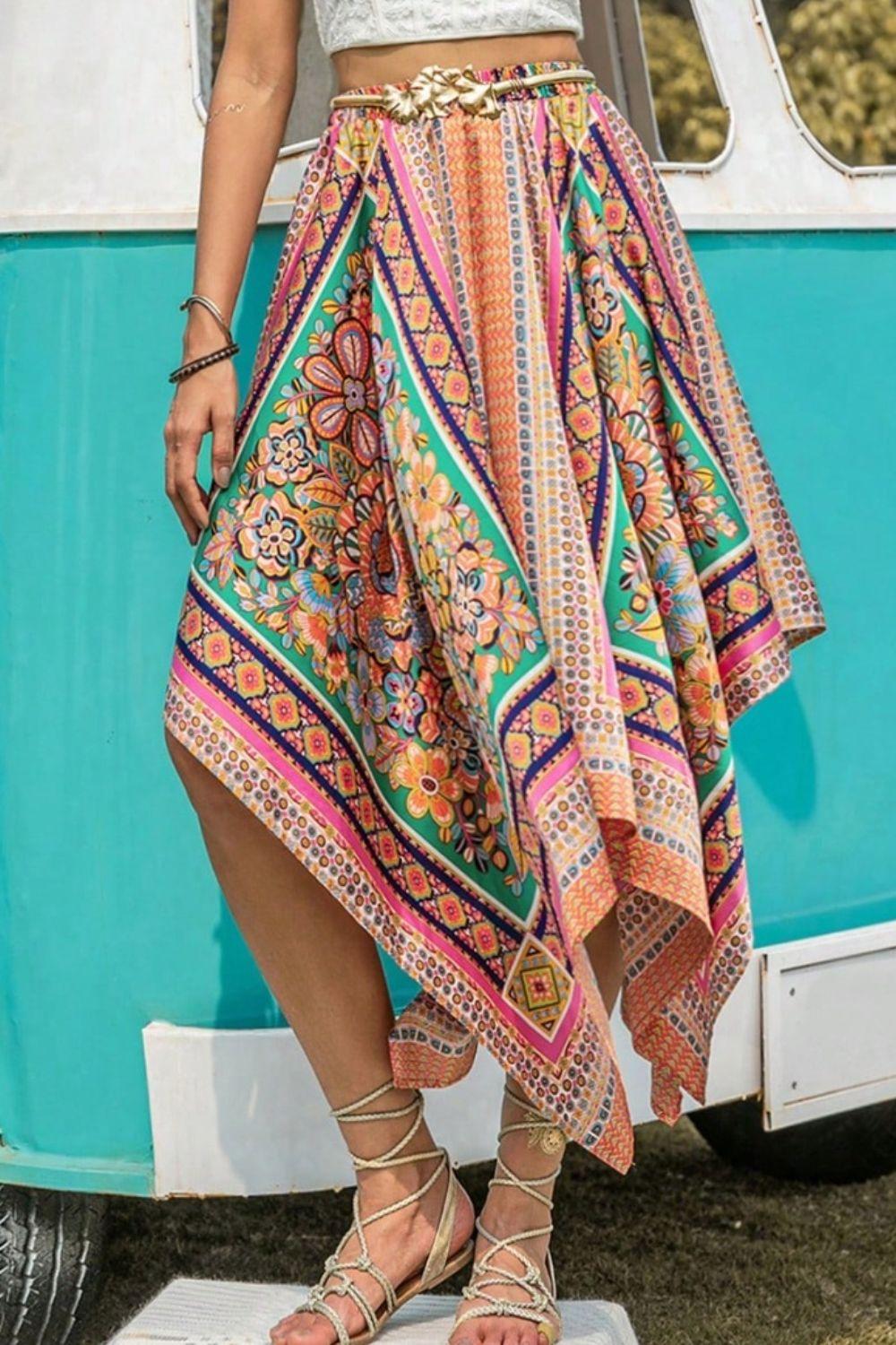 Printed High Waist Handkerchief Hem Skirt - Clothes For Her Online Store
