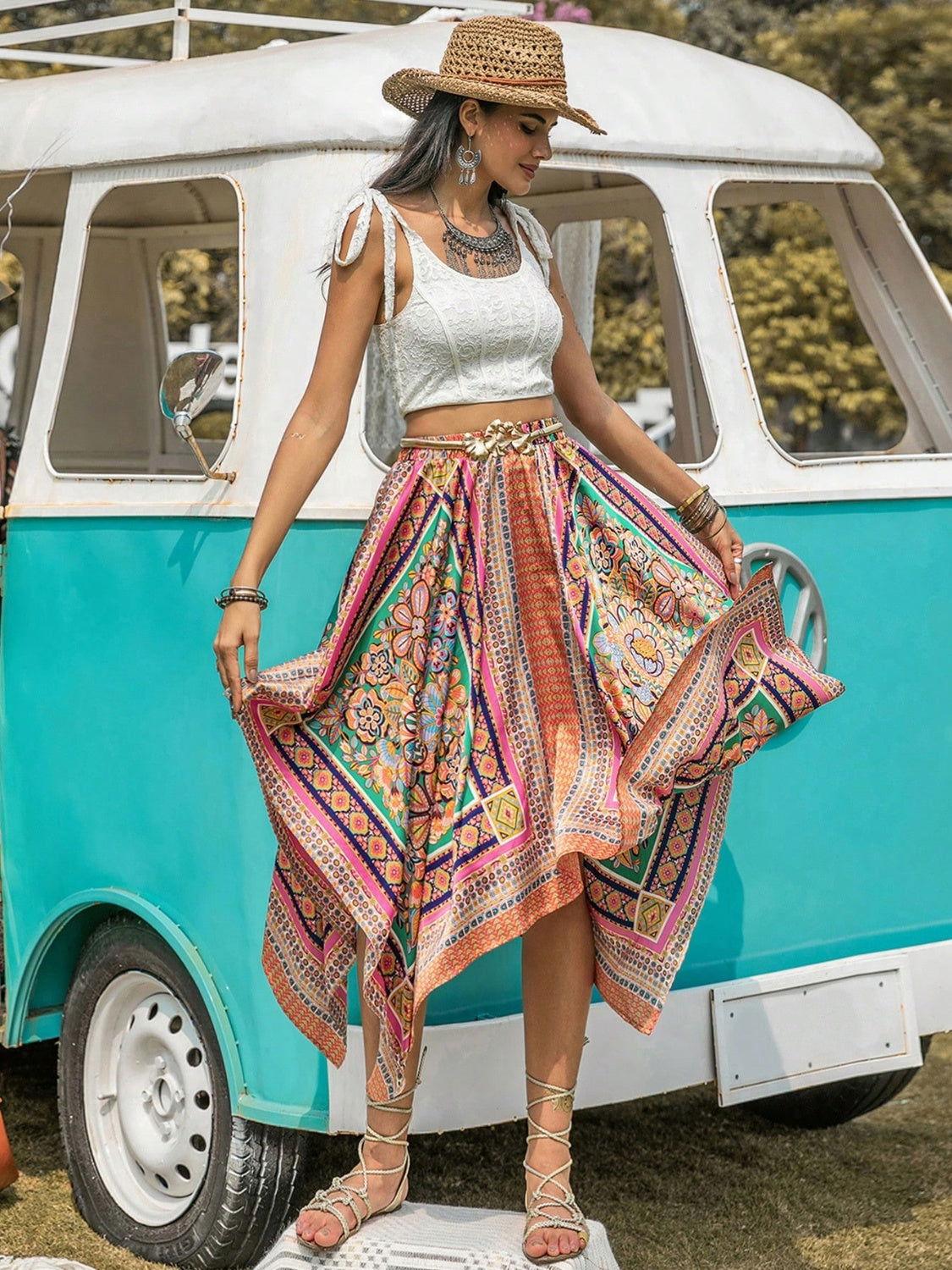 Printed High Waist Handkerchief Hem Skirt - Clothes For Her Online Store