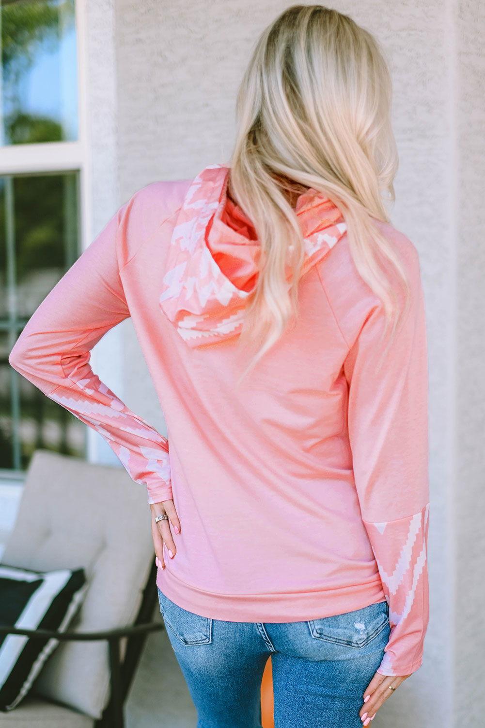 Printed Long Sleeve Hoodie with Pocket - Clothes For Her Online Store