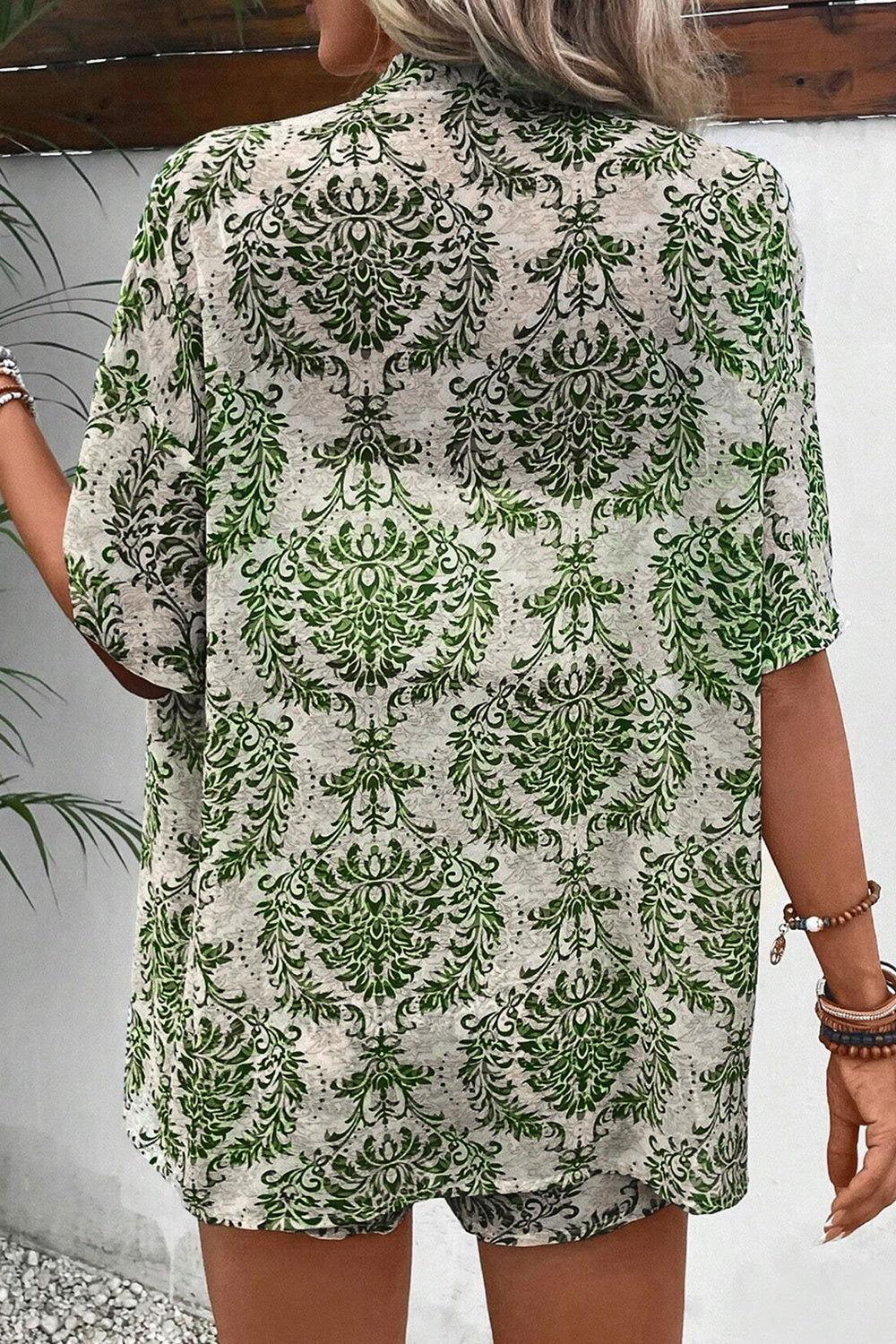 Printed Open Front Top and Shorts Set - Clothes For Her Online Store