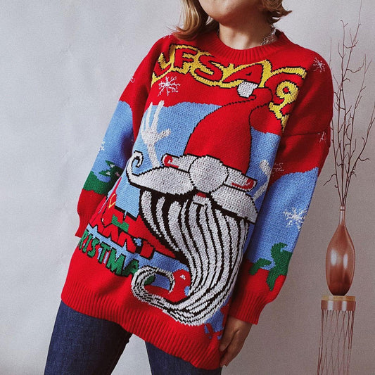 Printed Round Neck Long Sleeve Sweater - Clothes For Her Online Store