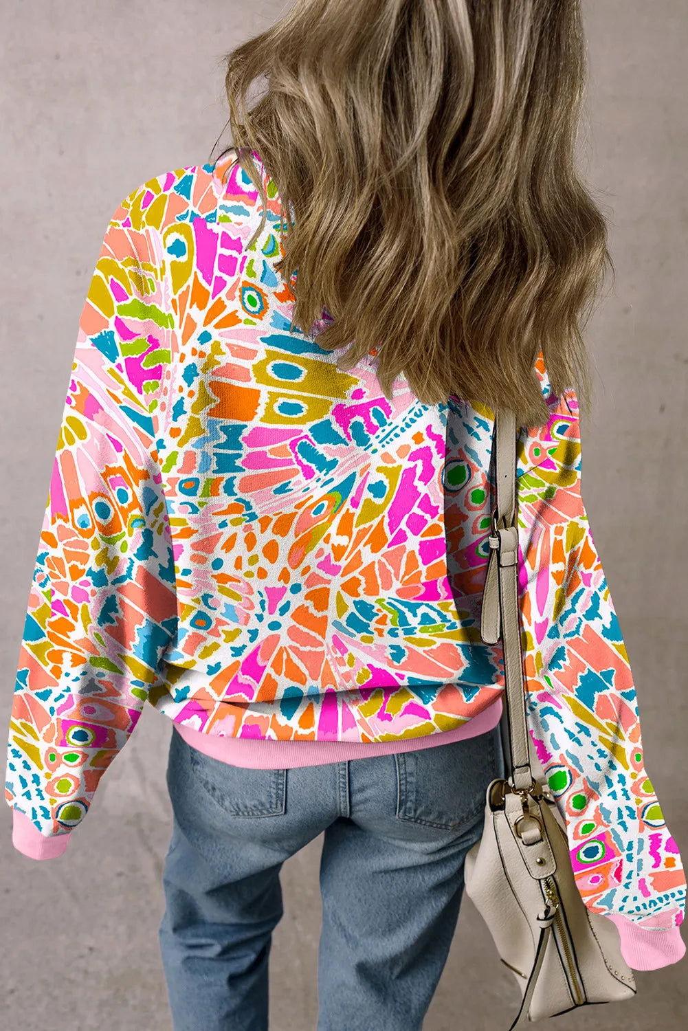 Printed Round Neck Long Sleeve Sweatshirt - Clothes For Her Online Store