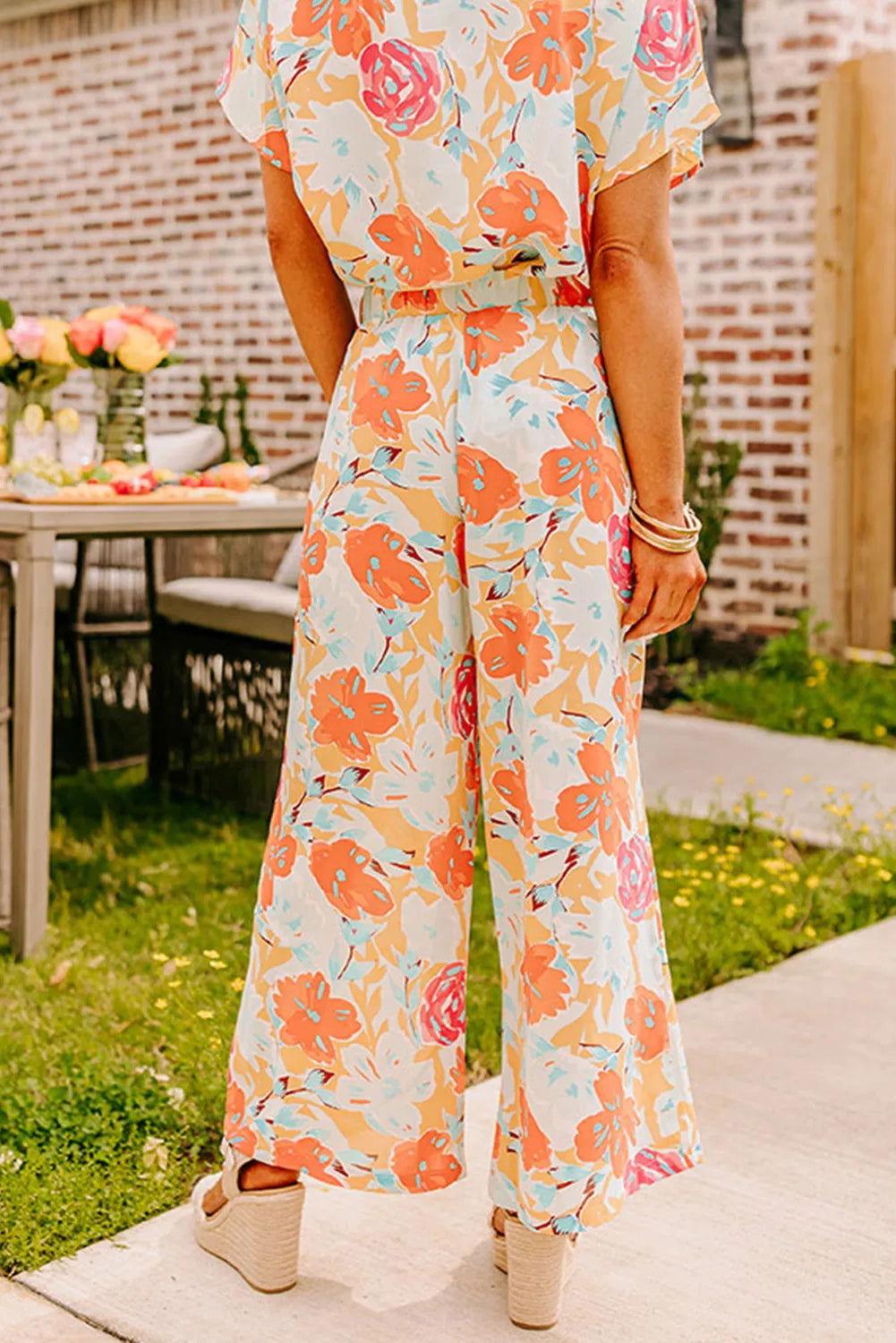 Printed Round Neck Short Sleeve Top and Pants Set - Clothes For Her Online Store