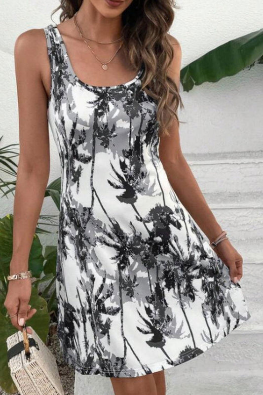 Printed Scoop Neck Wide Strap Mini Dress - Clothes For Her Online Store