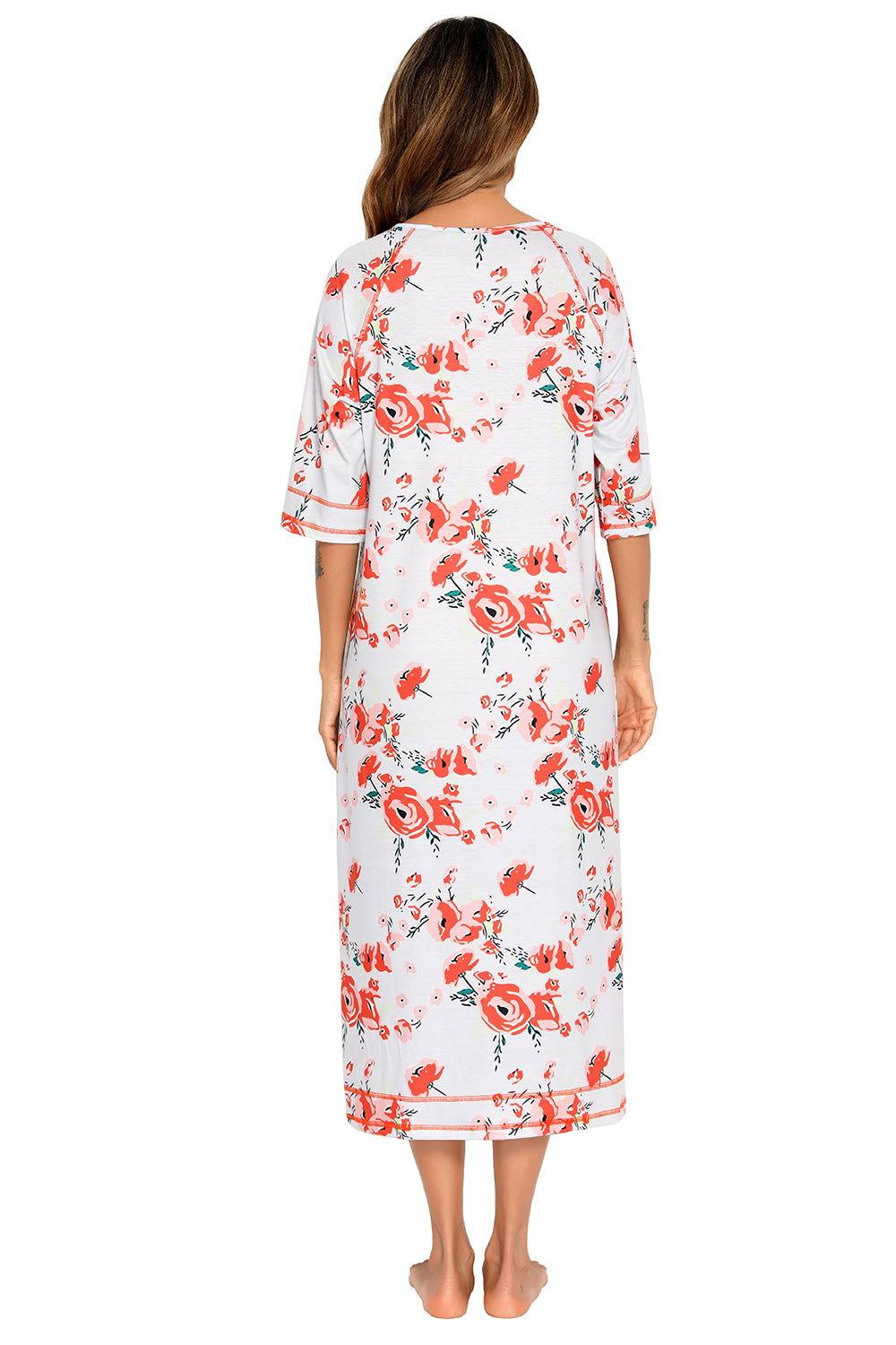 Printed Slit Night Dress with Pockets - Clothes For Her Online Store
