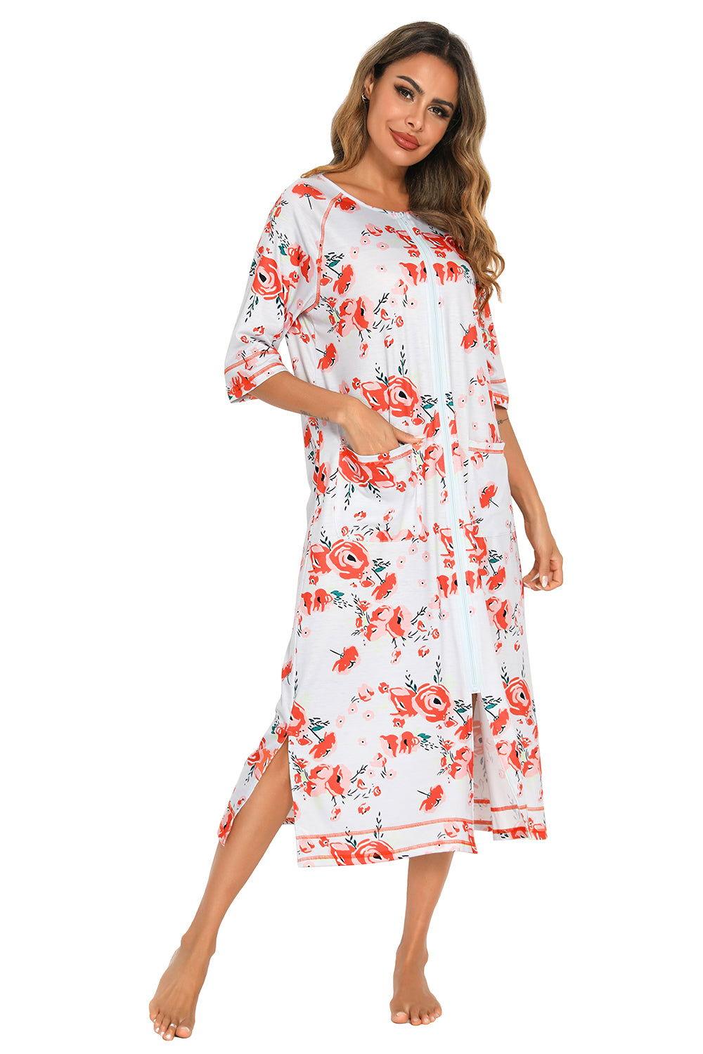Printed Slit Night Dress with Pockets - Clothes For Her Online Store