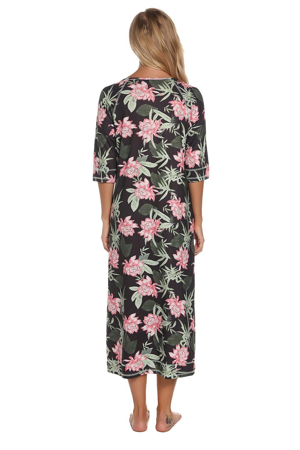 Printed Slit Night Dress with Pockets - Clothes For Her Online Store