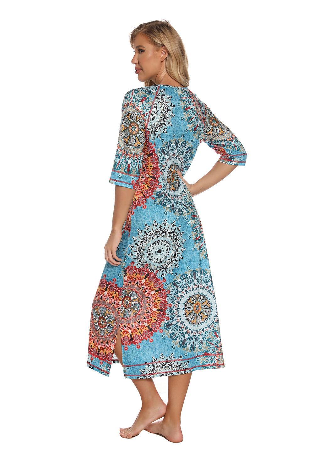 Printed Slit Night Dress with Pockets - Clothes For Her Online Store