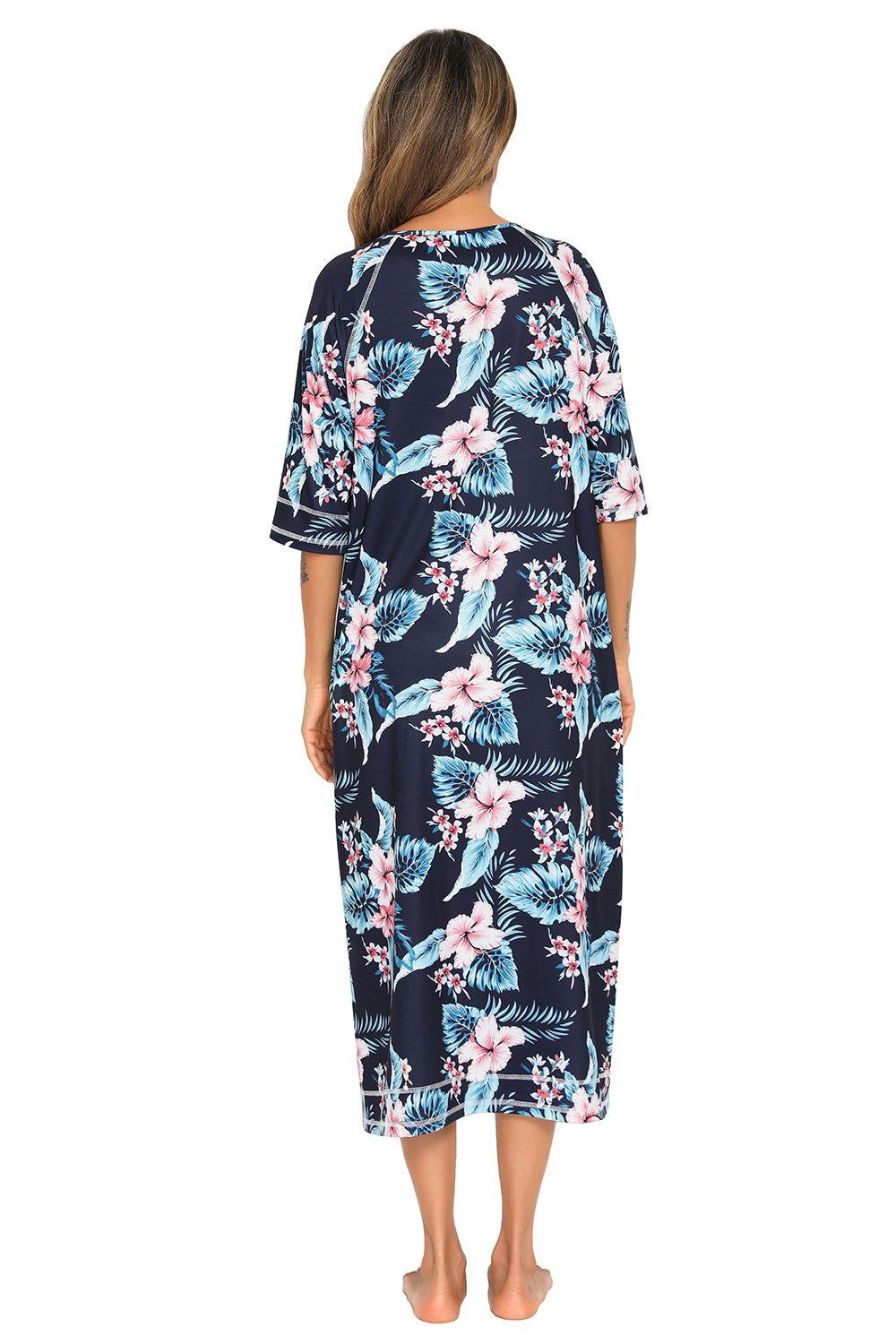 Printed Slit Night Dress with Pockets - Clothes For Her Online Store