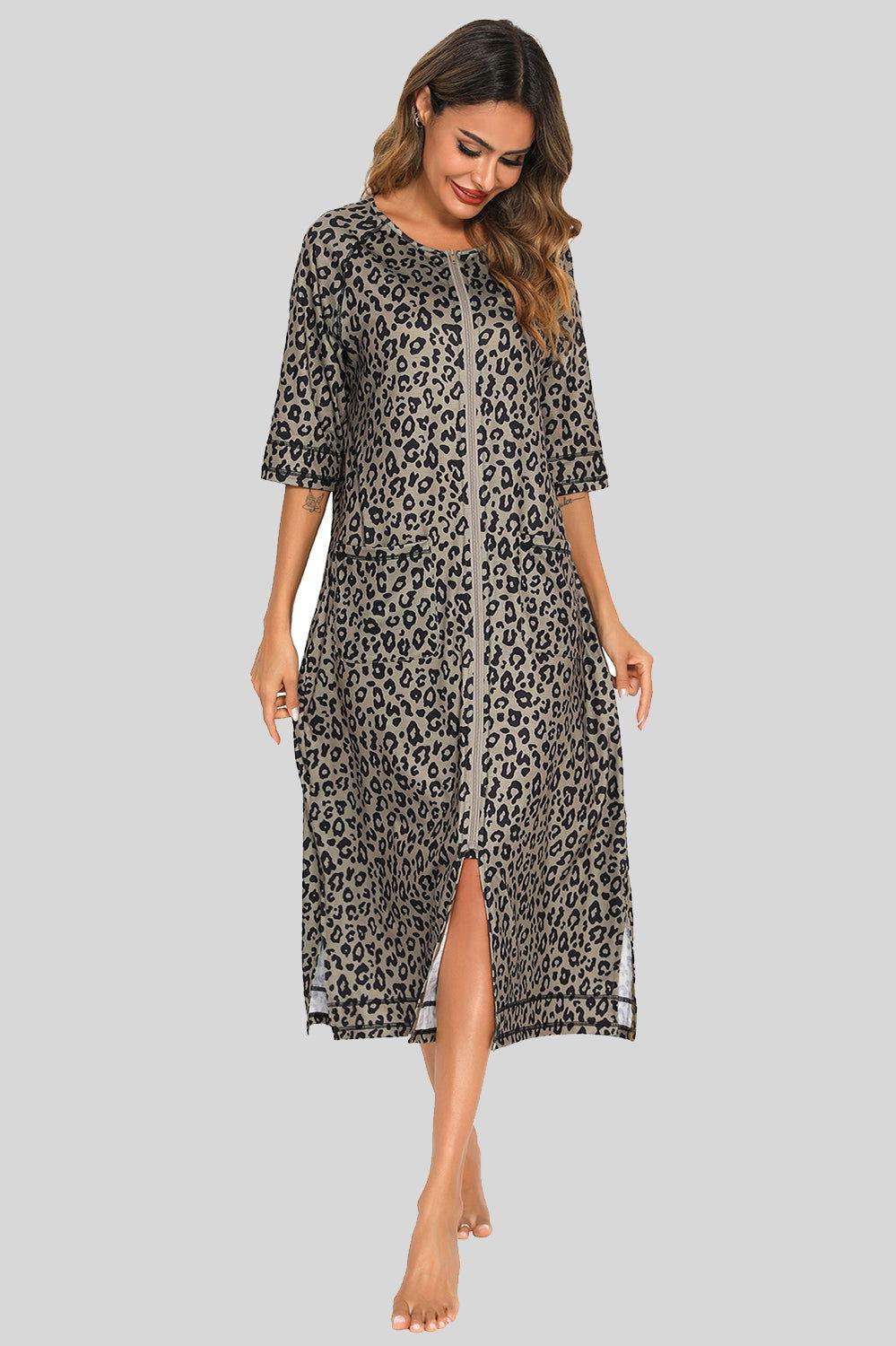 Printed Slit Night Dress with Pockets - Clothes For Her Online Store