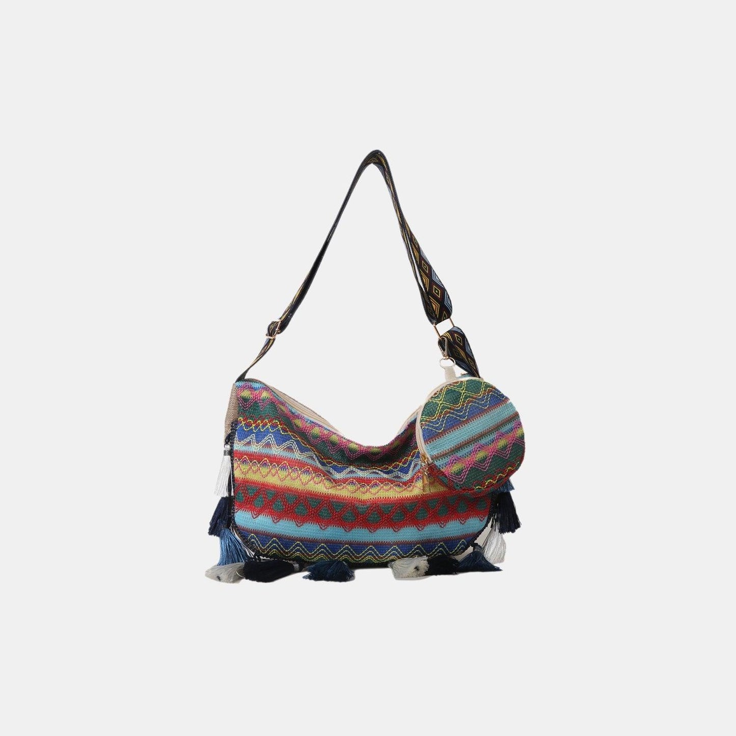 Printed Tassel Detail Crossbody Bag with Small Purse - Clothes For Her Online Store
