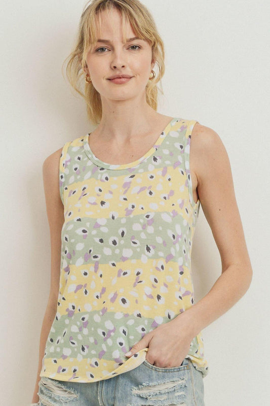 Printed Terry Back Opened Sleeveless Top - Clothes For Her Online Store