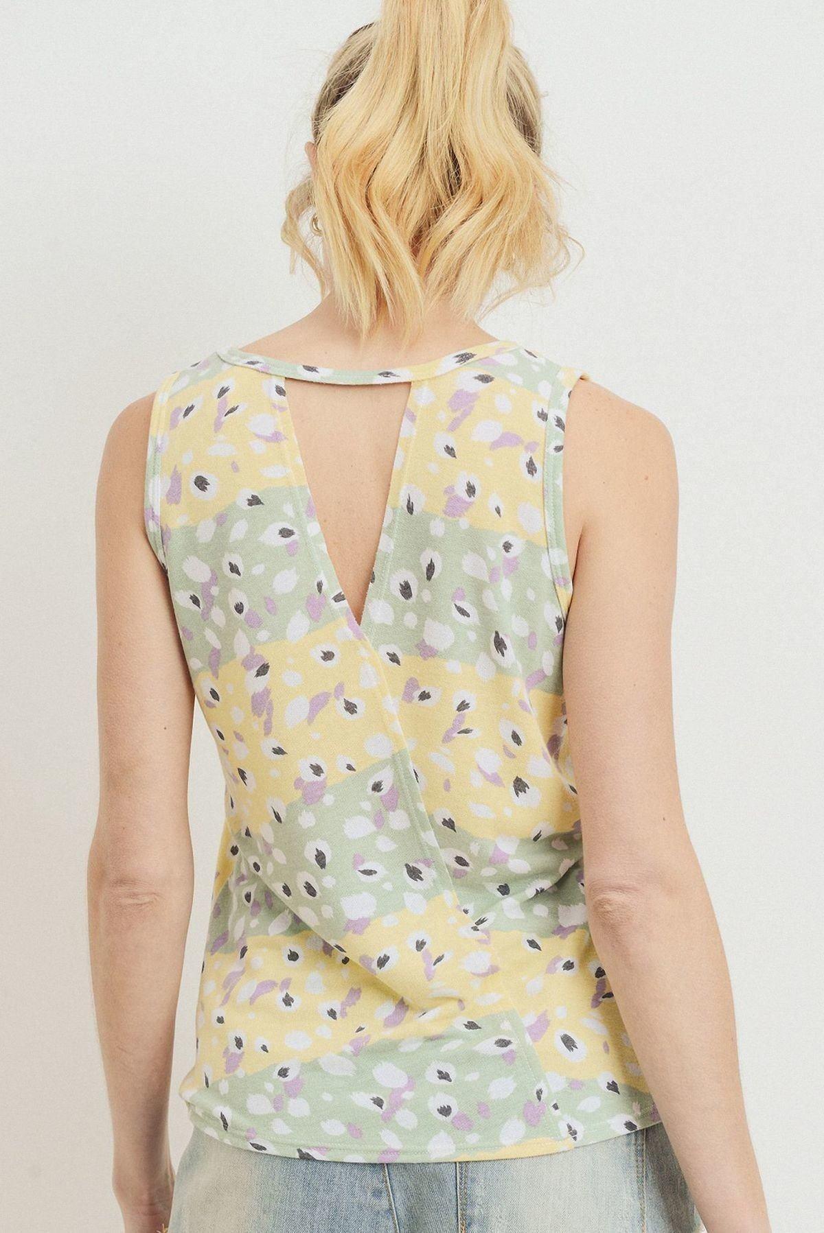 Printed Terry Back Opened Sleeveless Top - Clothes For Her Online Store