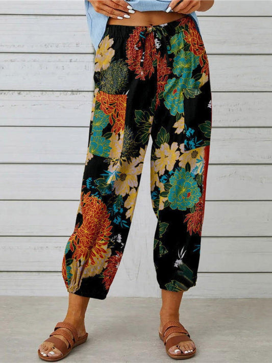 Printed Tied Cropped Pants - Clothes For Her Online Store