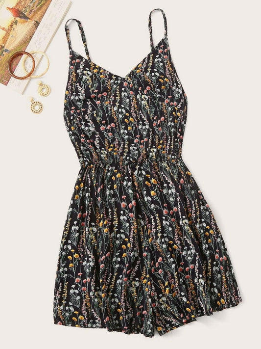Printed V-Neck Spaghetti Strap Romper - Clothes For Her Online Store