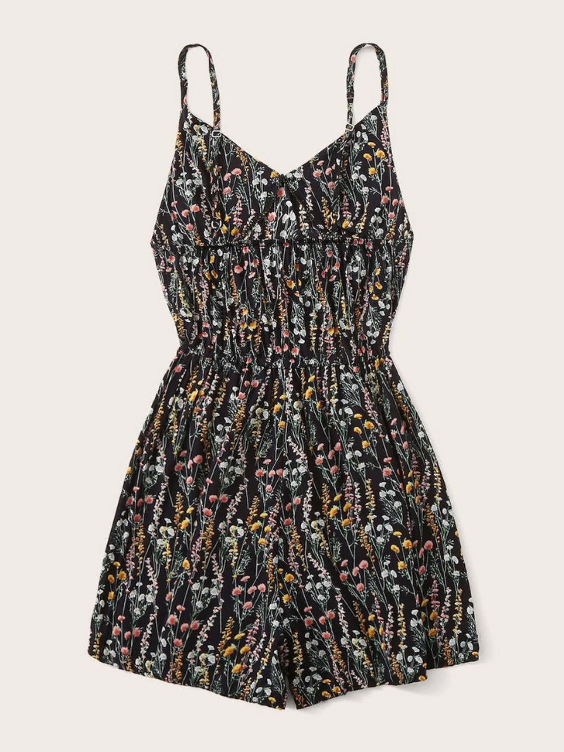 Printed V-Neck Spaghetti Strap Romper - Clothes For Her Online Store