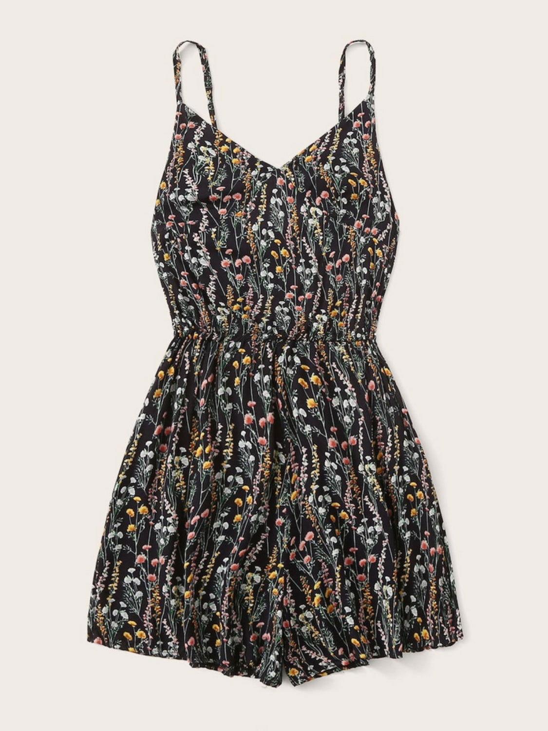 Printed V-Neck Spaghetti Strap Romper - Clothes For Her Online Store