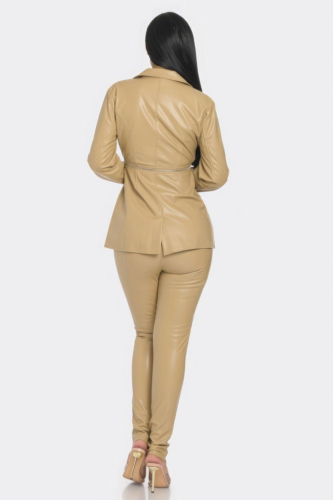 Pu Leather Zipper Pant Set - Clothes For Her Online Store