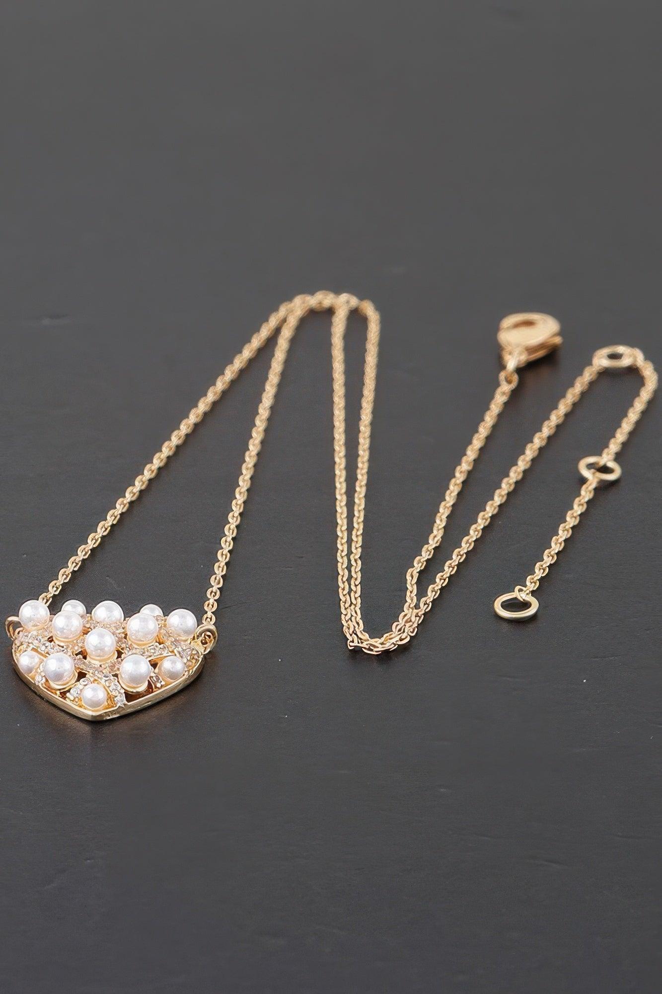 Quilted Pearl Heart Necklace - Clothes For Her Online Store