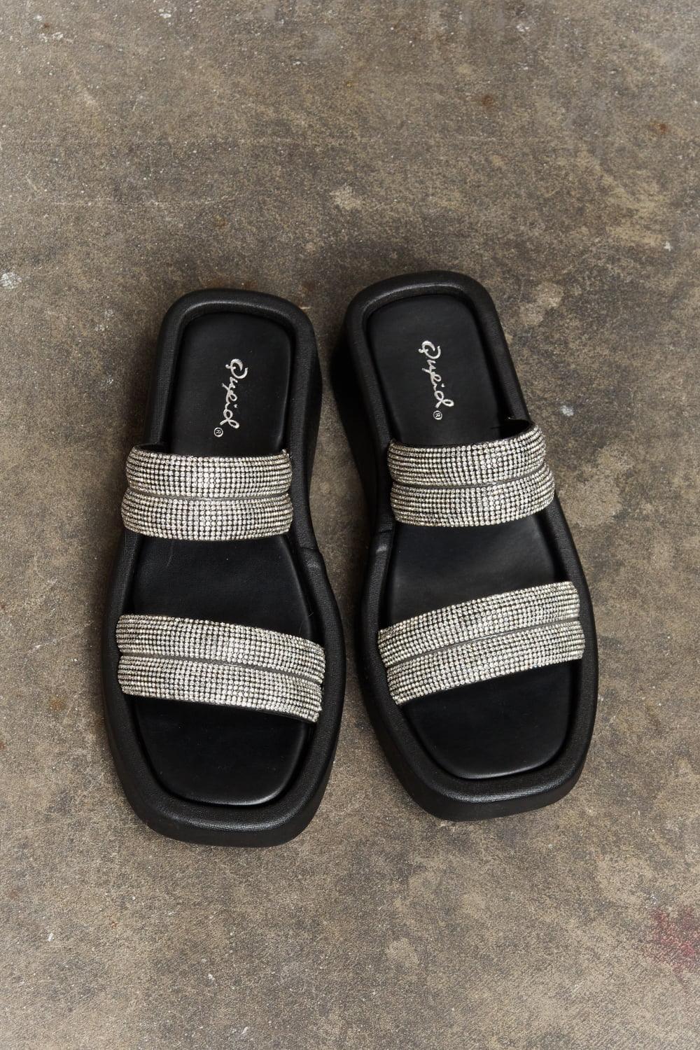 Qupid Bright Mind Platform Wedge Rhinestone Sandal - Clothes For Her Online Store