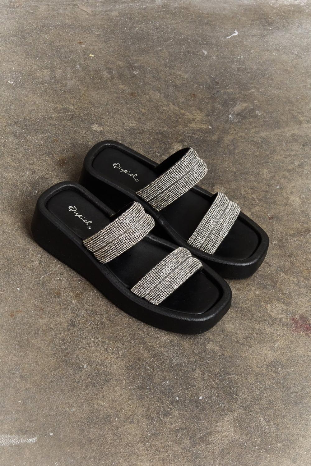 Qupid Bright Mind Platform Wedge Rhinestone Sandal - Clothes For Her Online Store